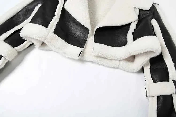 Furry Patchwork Women's Crop Jacket Warm Outwear Basic