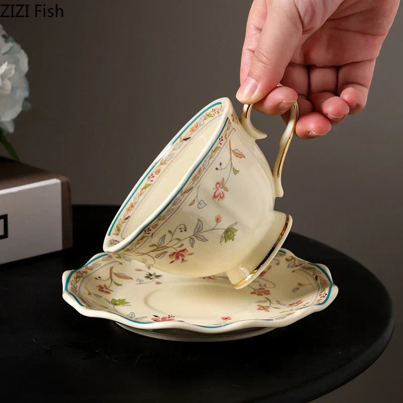 DecorBites™ Elegant Floral Ceramic Cup & Saucer Set for Dining Table and Coffee Mug