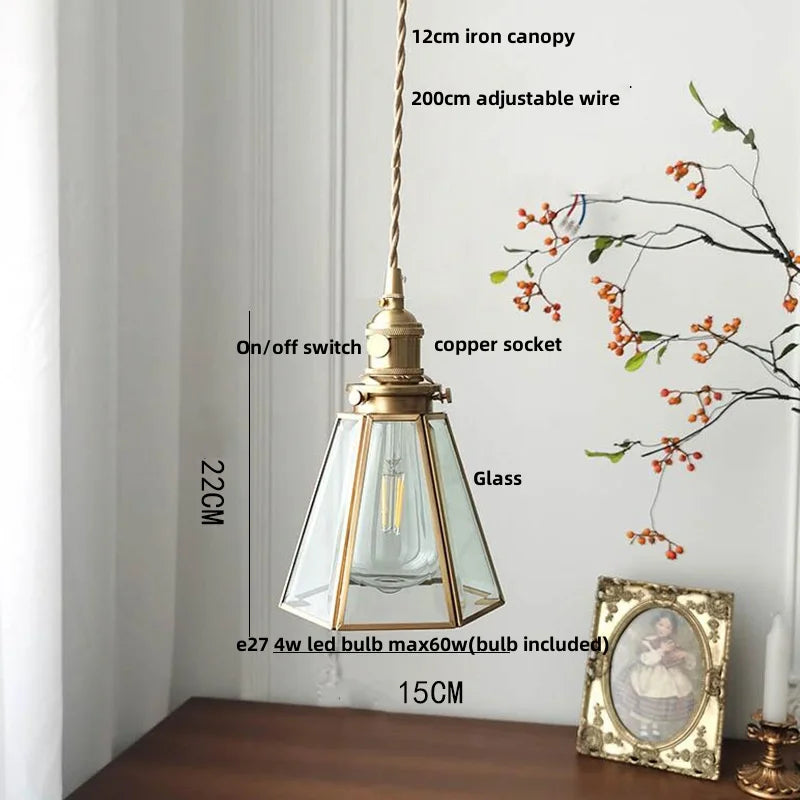 DecorBites™ Cube Glass LED Pendant Light: Modern Copper Hanging Lamp for Bedroom, Restaurant, Hallway