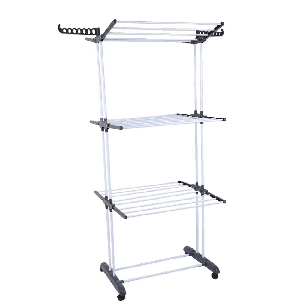 Foldable Plastic Clothes Drying Rack Laundry 4-Tier, Moveable Clothes Horse