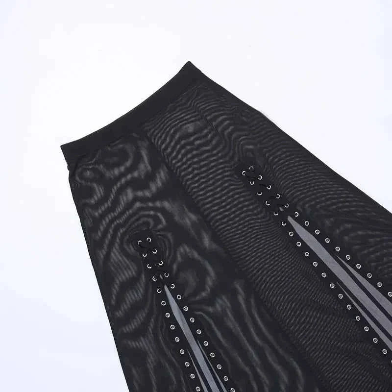 Goth Mesh Side Slit Skirt Lace Up