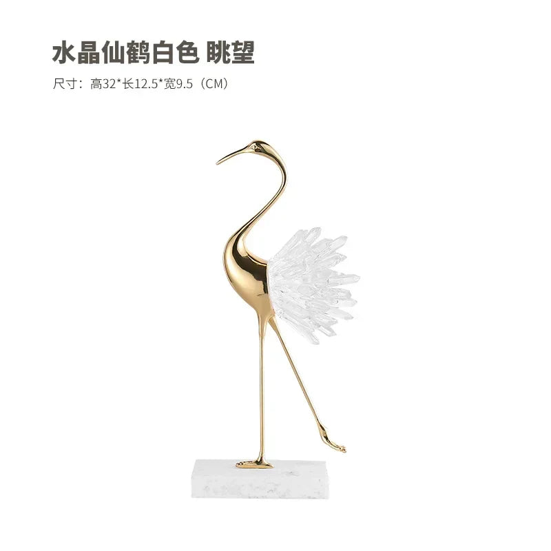 DecorBites™ Crane Golden Bird Agate Marble Crystal Home Decor Craft Statue