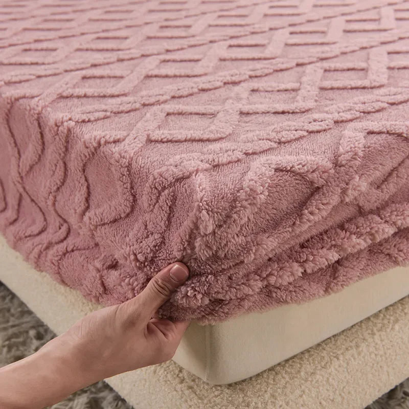DecorBites™ Cozy Tafu Fleece Queen Bed Sheet with Elastic Band