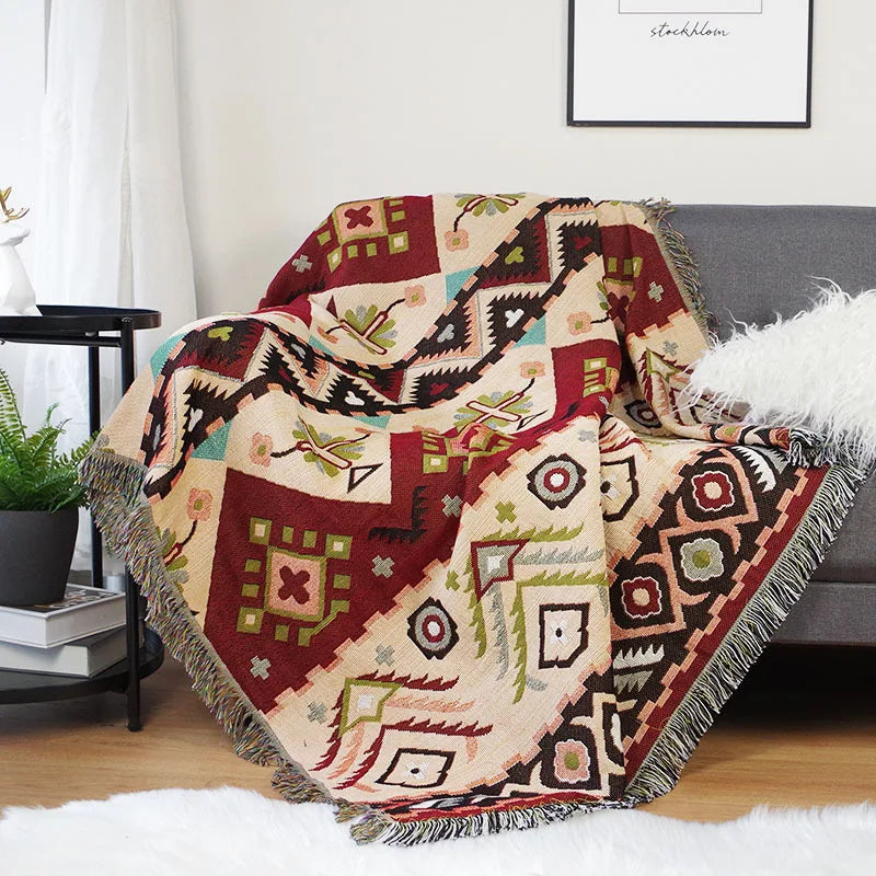 DecorBites™ Geo Ethnic Throw Blanket - Double-Sided Boho Sofa Cover & Travel Carpet