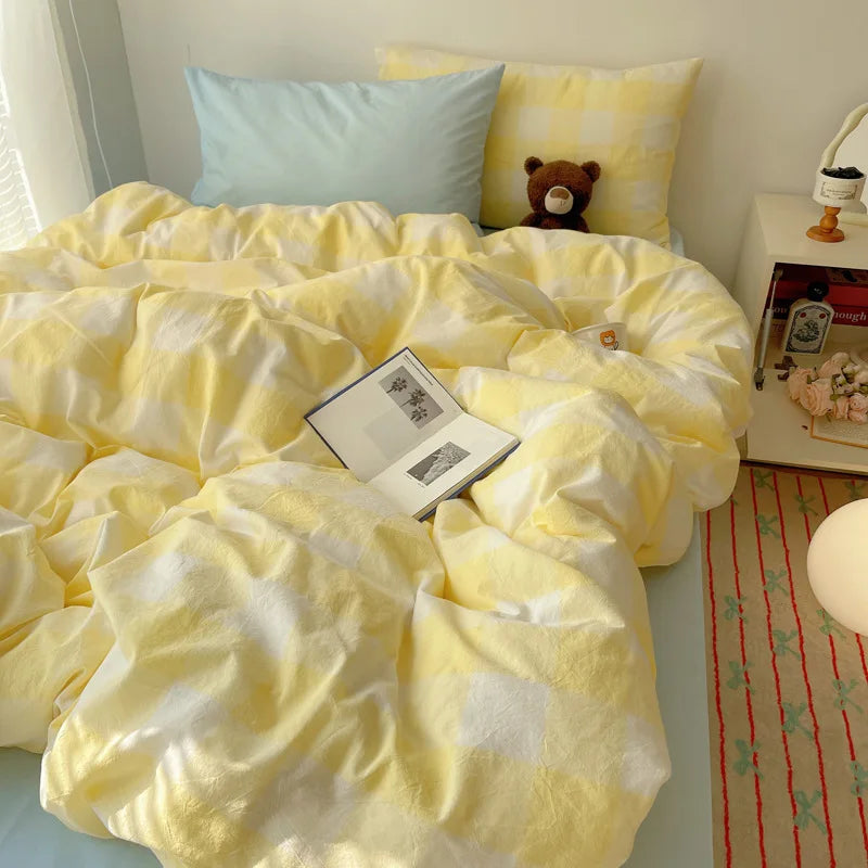 DecorBites™ Cozy Cotton Grid Bedding Sets for Student Dorms - Queen/King Bedclothes