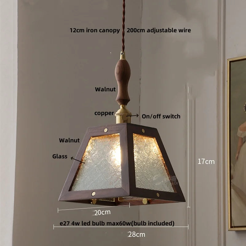 DecorBites™ Glass LED Pendant Lamp with Walnut Wood Brass Accent
