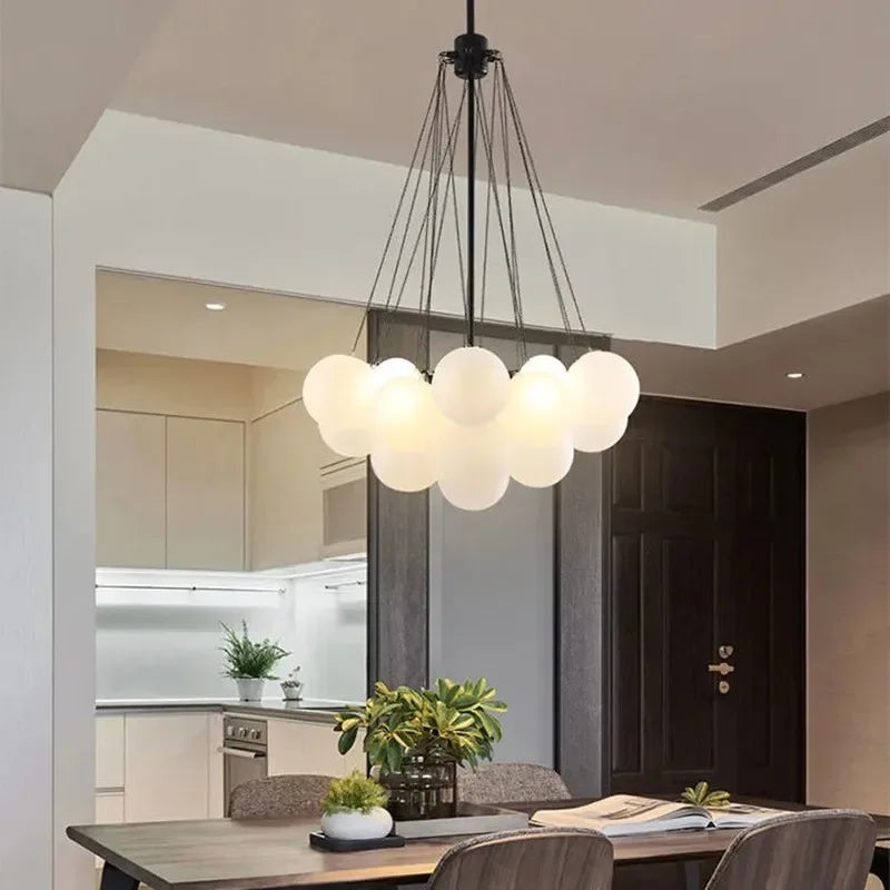 DecorBites™ Glass Ball LED Chandelier for Modern Living Room, Nordic Design Bubble Pendant Lamp