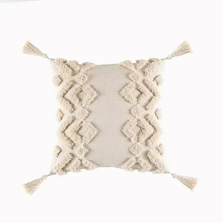 DecorBites™ Geometric Waves Tufted Pillow Covers with Embroidered Tassels