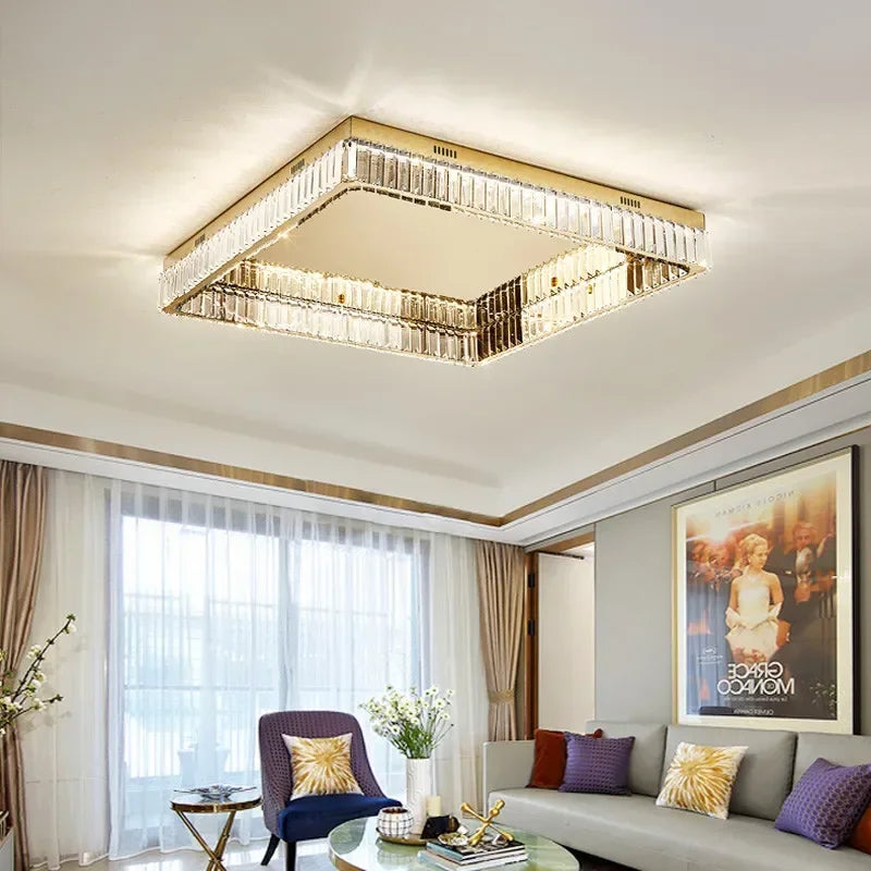 DecorBites™ Crystal LED Dimmable Ceiling Lights: Modern Square Steel Fixture for Living Room