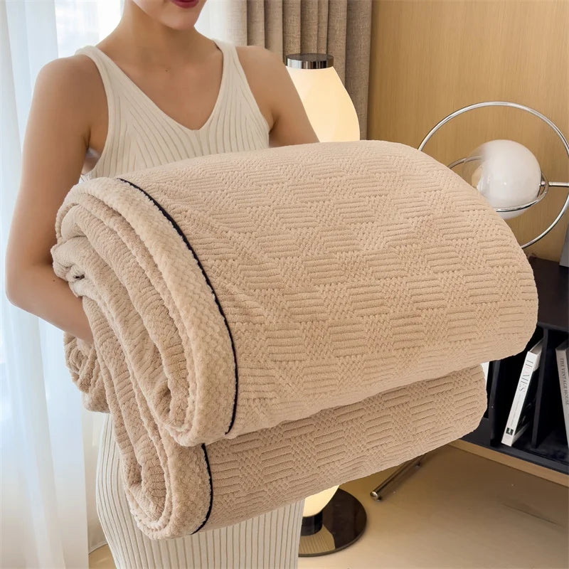 DecorBites™ Cozy Carved Velvet Blanket | Warm, Soft & Breathable | Autumn Winter Sofa Bed Throw