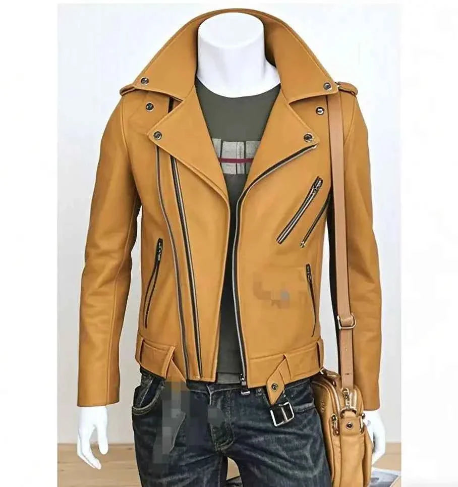 Unisex Oversized Button-down PU Leather Coat with Multiple Zippers Polo Jacket, with Many Zippers