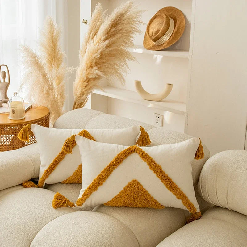 DecorBites™ Geometric Tufted Tassel Cushion Cover - Modern Boho Sofa Decor