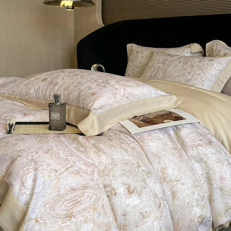 DecorBites™ Eucalyptus Fiber Flowers Bedding Set: Duvet Cover, Bed Sheet, Pillowcase - 4Pcs