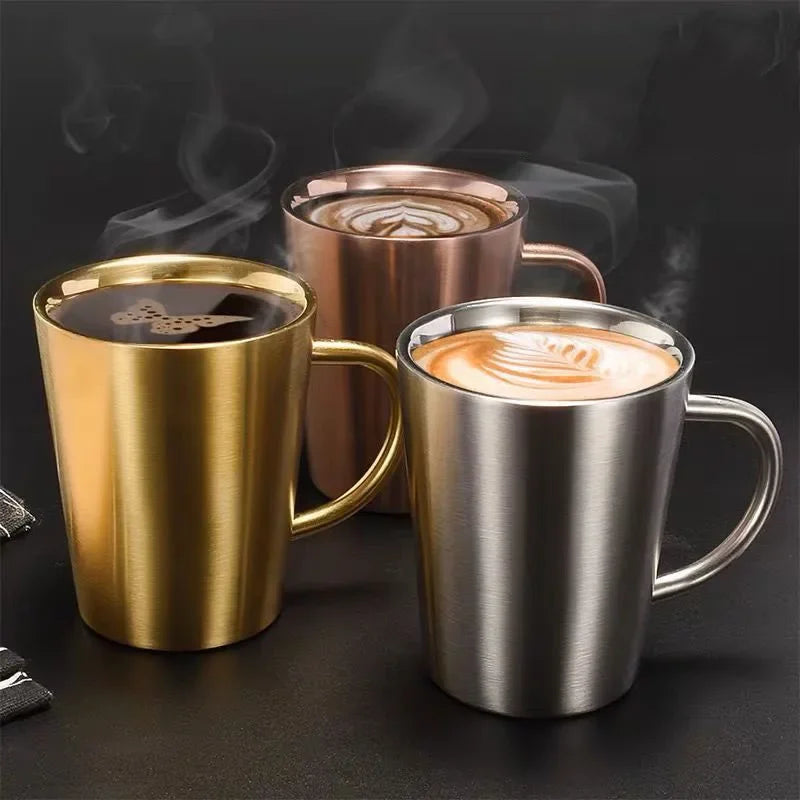 DecorBites™ Double-Layer Stainless Steel Thermal Mug with Handle for Coffee and Beer