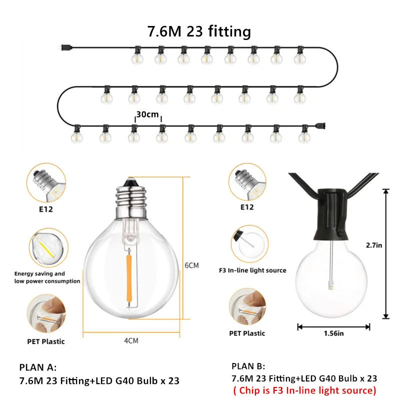 DecorBites™ G40 LED String Lights for Outdoor Festive Decor and Garden Lighting