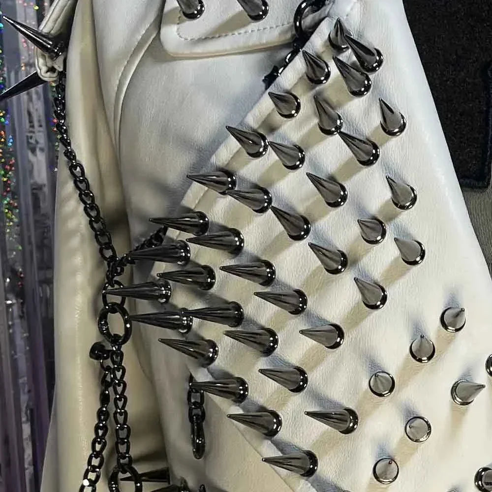 Y2K Vegan Leather Skull Coat Studded Rivet Gothic Grunge