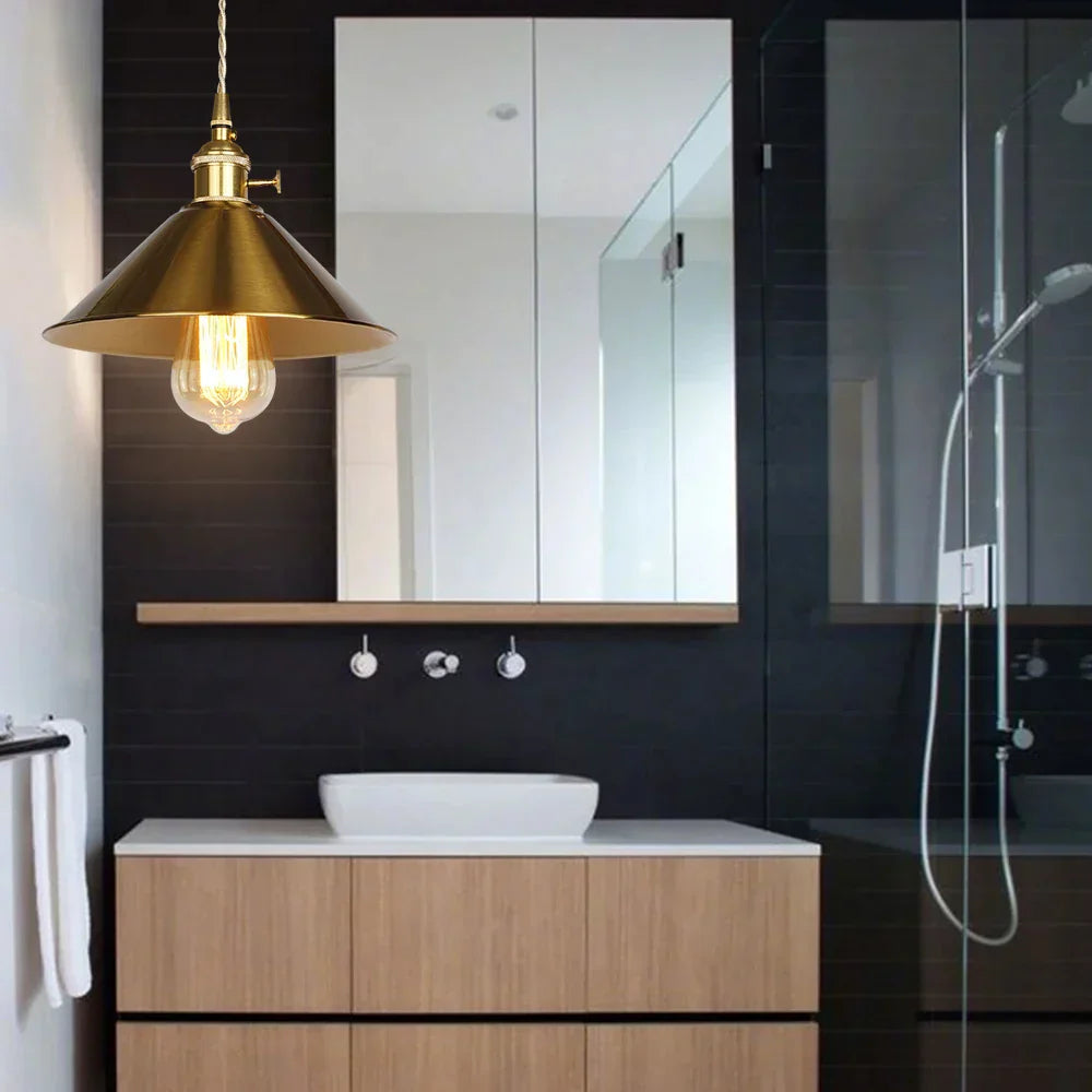 DecorBites™ Golden E27 Pendant Light: Vintage Style Living Room LED Lamp
