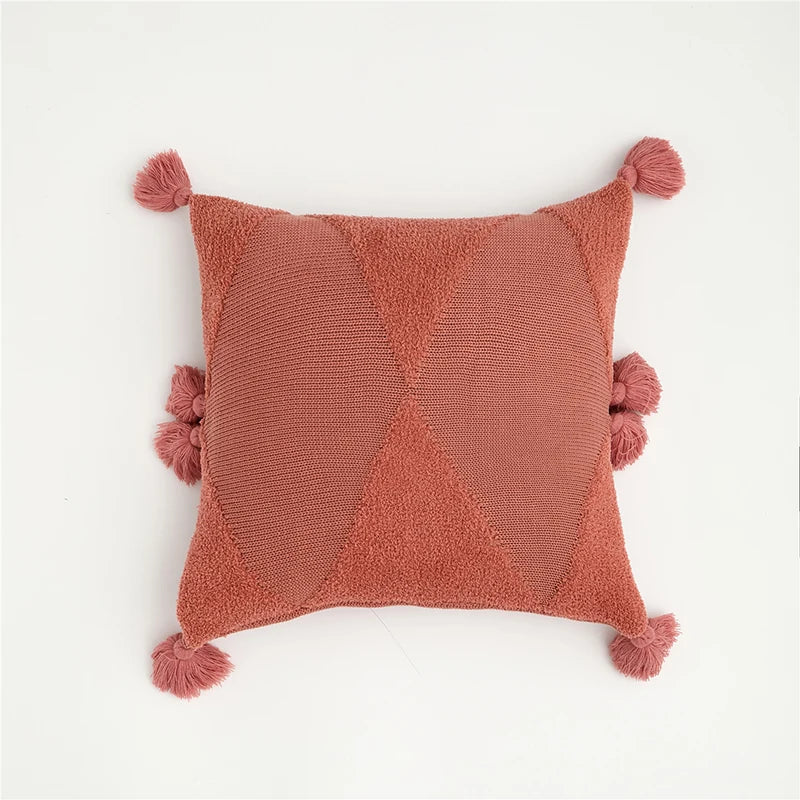 DecorBites™ Knitted Mustard Blue Tassel Cushion Cover for Home Sofa Bed Decor