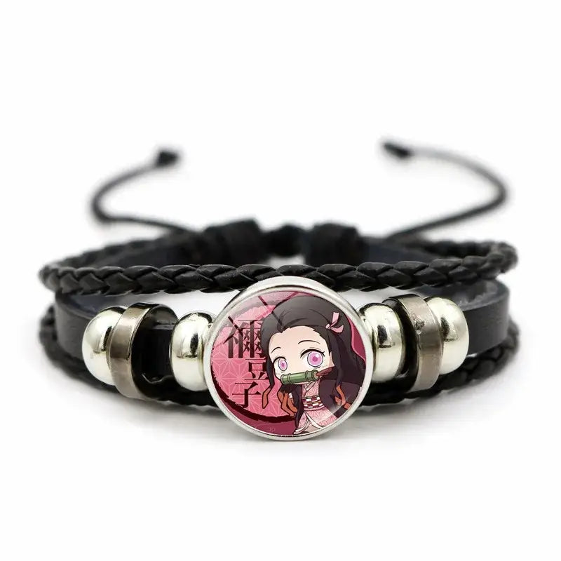 Demon Slayer Bracelet: Tanjiro & Nezuko Leather Charm