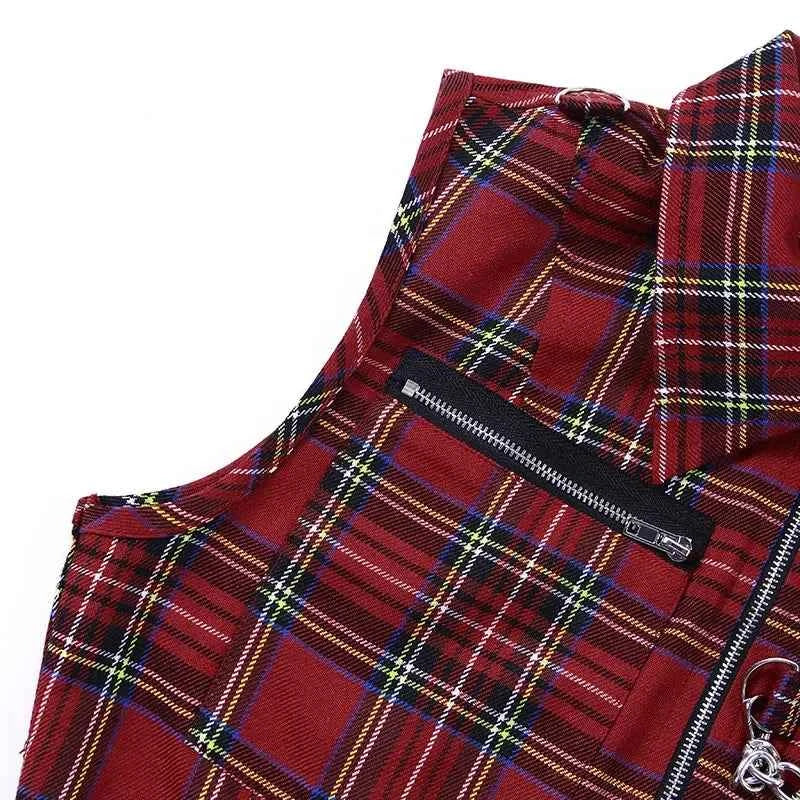 Women Plaid Punk Streetwear Zipper Sweatshirt