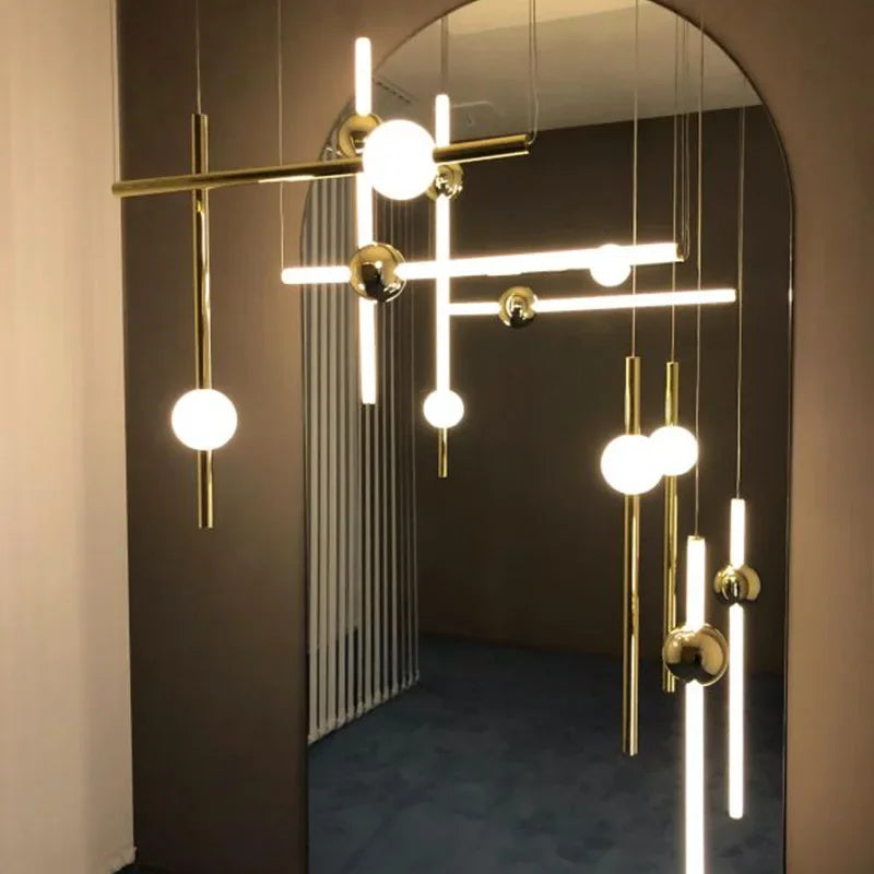 DecorBites™ Geometric Line Frame Chandelier Pendant Lights for Stairs and Table Decor