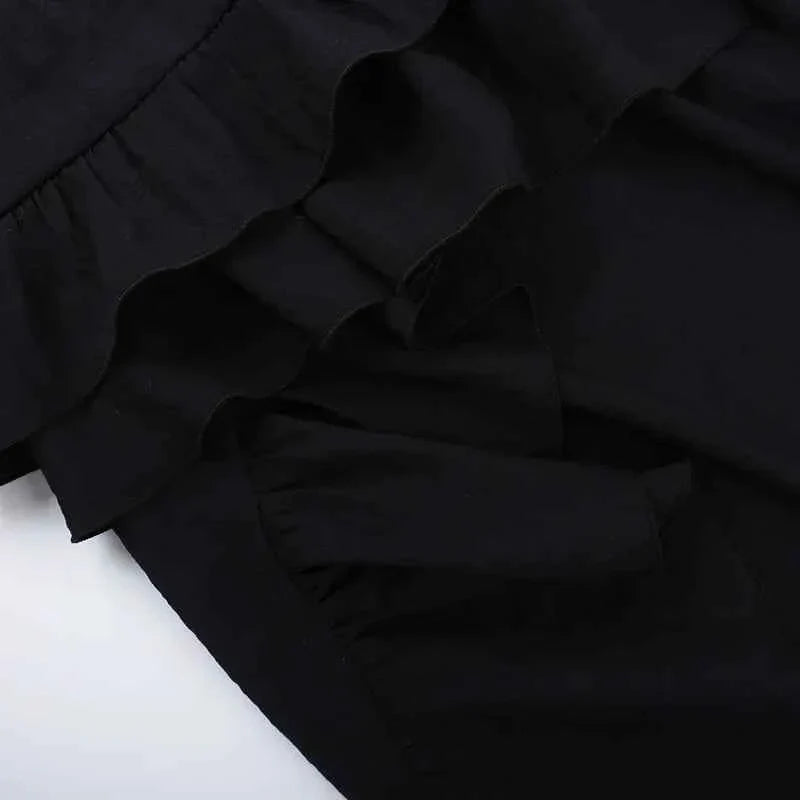 Goth Dark Kawaii Black Tiered Skirt 90S Retro Irregular Hem
