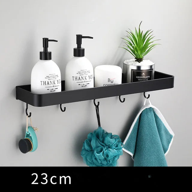 DecorBites™ Black Aluminum Bathroom Corner Shelf Wall Mounted Storage Holder