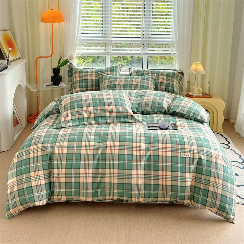 DecorBites™ Cotton Stripe Comforter Cover Set for Single Double Bed - Autumn Winter
