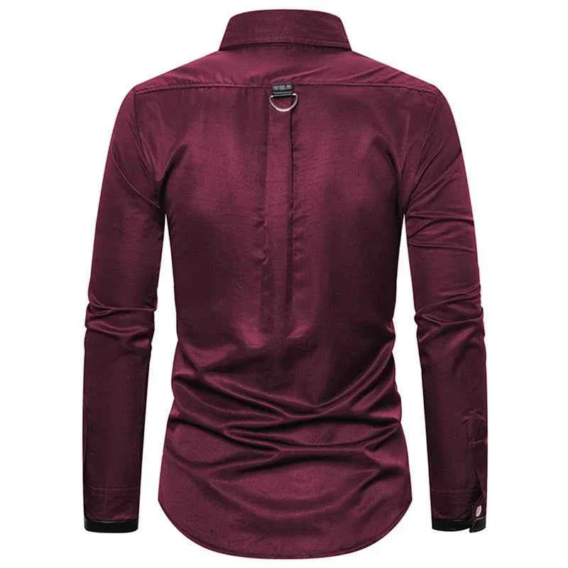 Men's Gothic Style Tee Regular Fit Rivet Lapel Long Sleeve