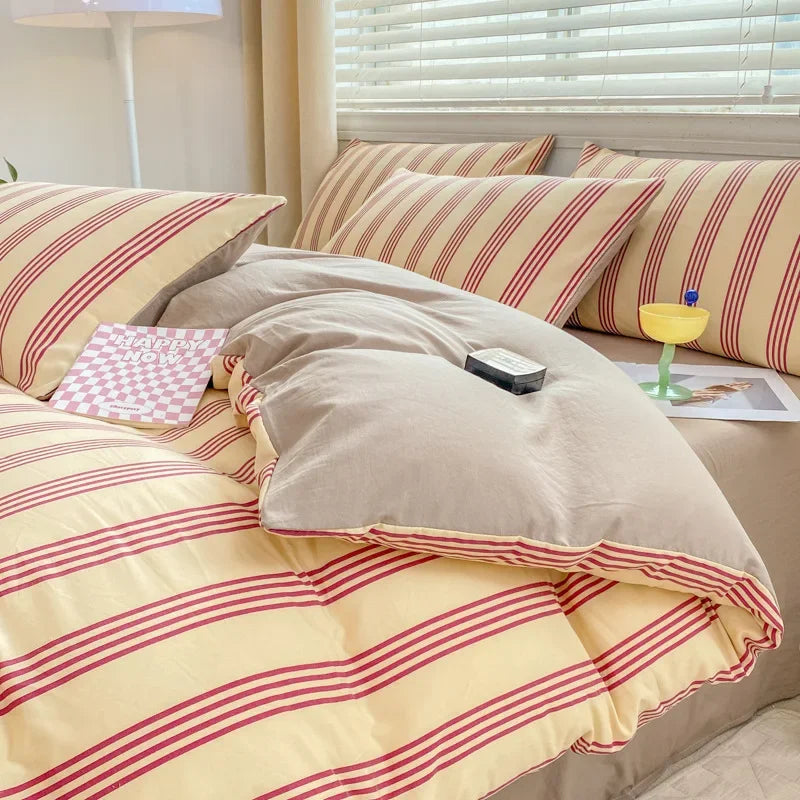 DecorBites™ Double Layer Yarn Cozy Bed Sheet Set - High-Quality Washed Cotton Printed Bedding