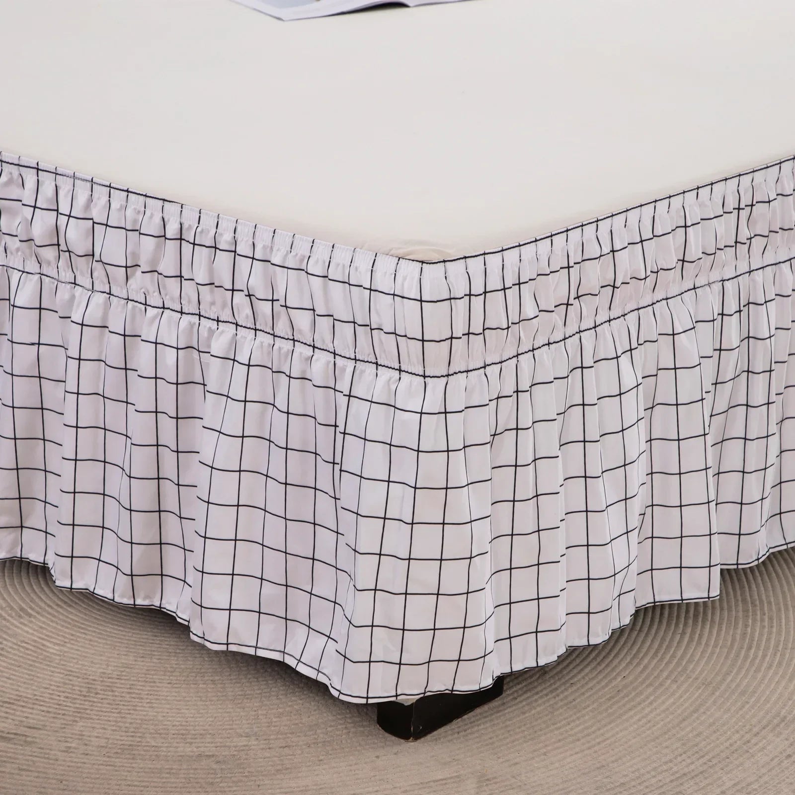 DecorBites™ Elastic Band Diamond Lattice Ruffled Bed Skirt for Queen Size Mattress