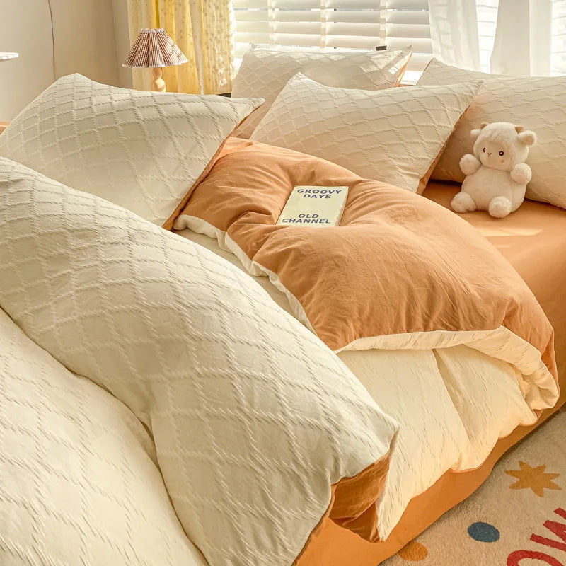 DecorBites™ Fresh Bubble Yarn Fabric Bedding Set - Soft, Breathable Duvet Cover with Sheet