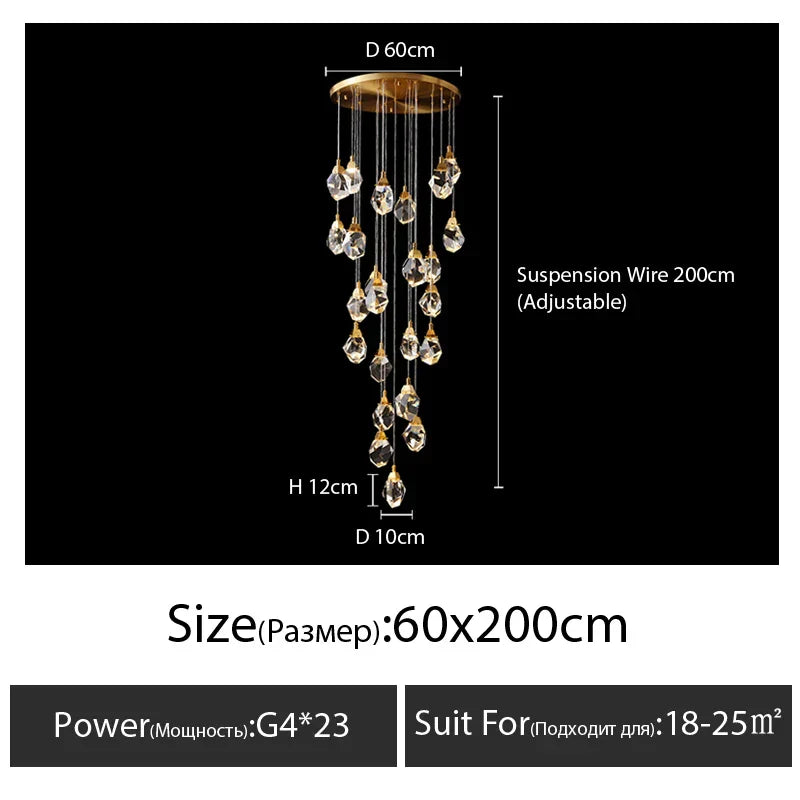 DecorBites™ Diamond Crystal Chandelier Staircase LED Large Living Room Hall Lighting
