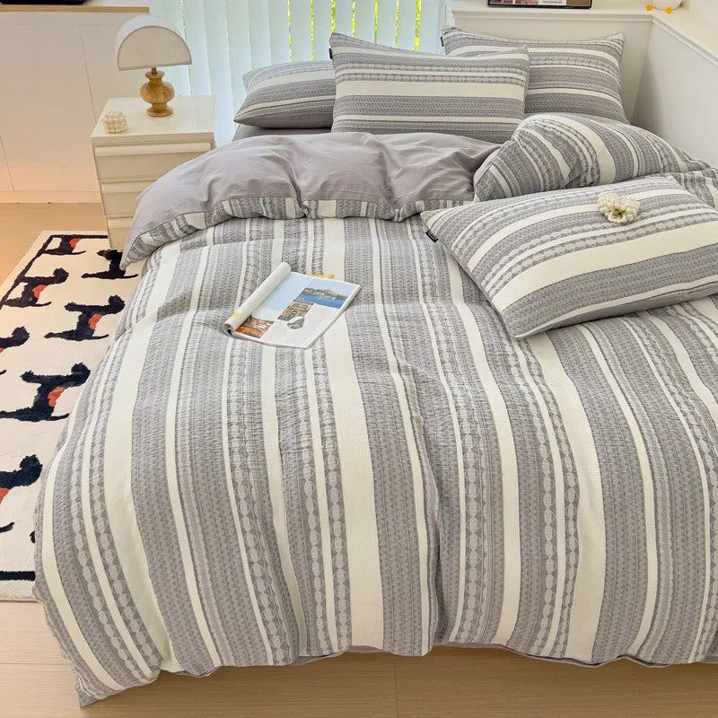 DecorBites™ Cotton Jacquard Bedding Set - Single Double Queen King Size Bedclothes