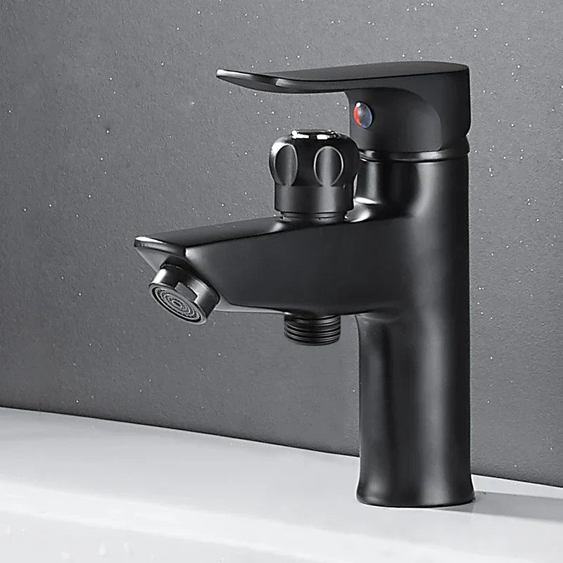 DecorBites™ Black Brass Single Handle Bathroom Basin Faucet with Shower Head, Hot and Cold Mixer Tap