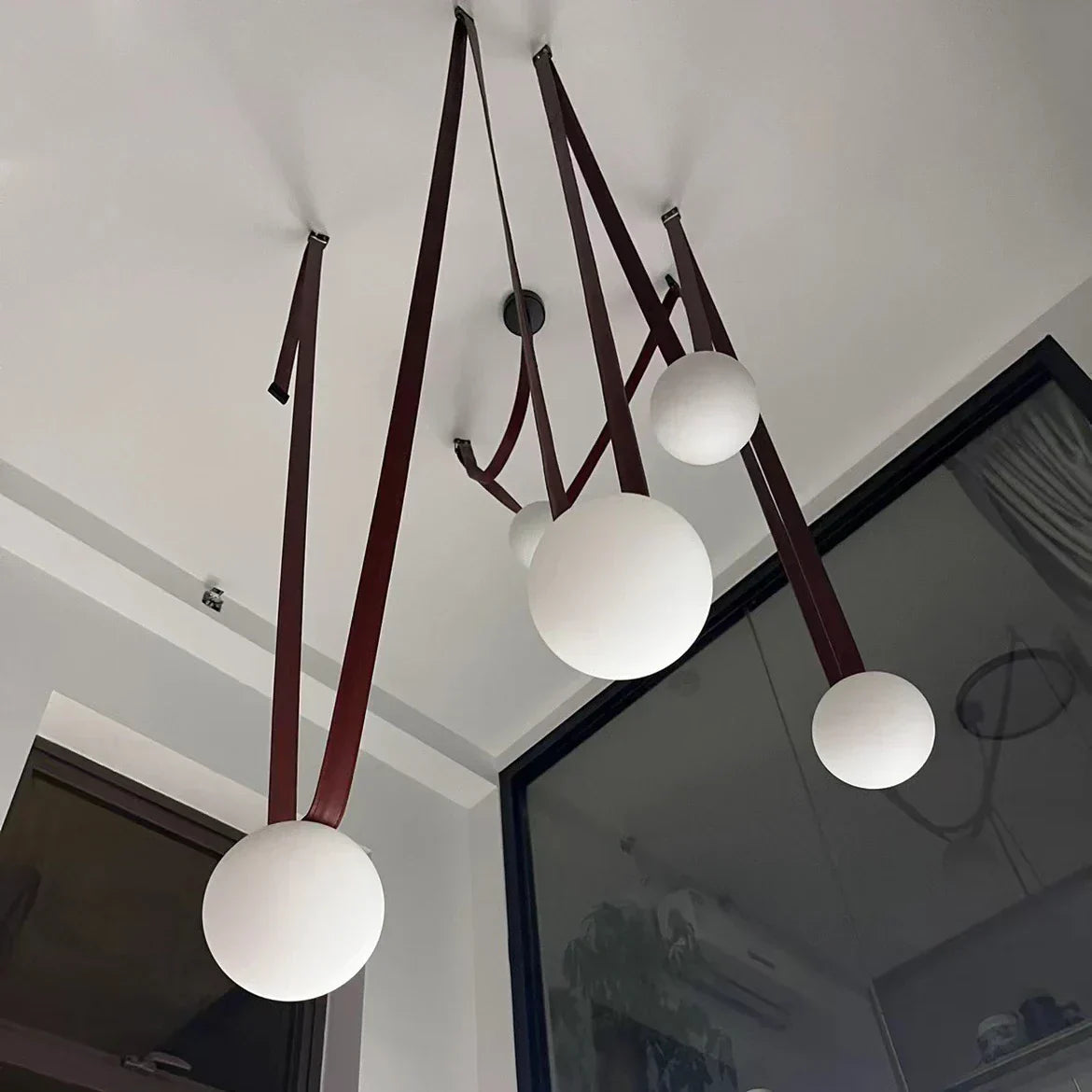DecorBites™ Leather Glass Ball Pendant Light for Living Room, Adjustable Belt DIY Fixture