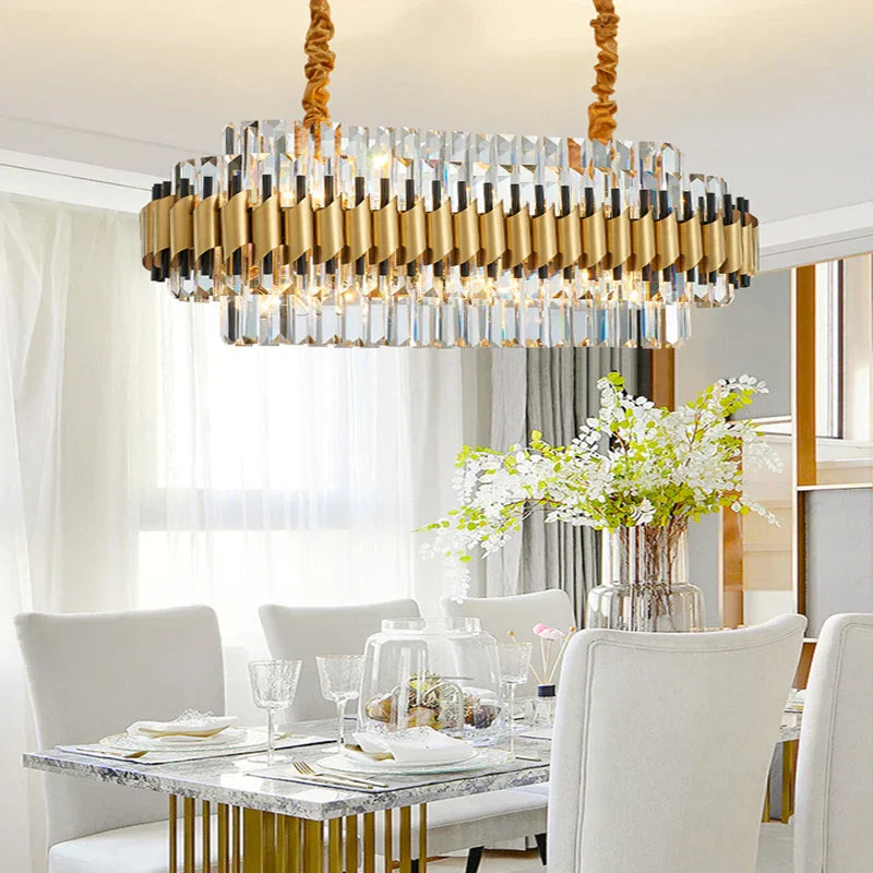 DecorBites™ Gold Crystal Chandelier LED Ceiling Pendant Light - Luxurious Living Room Decor