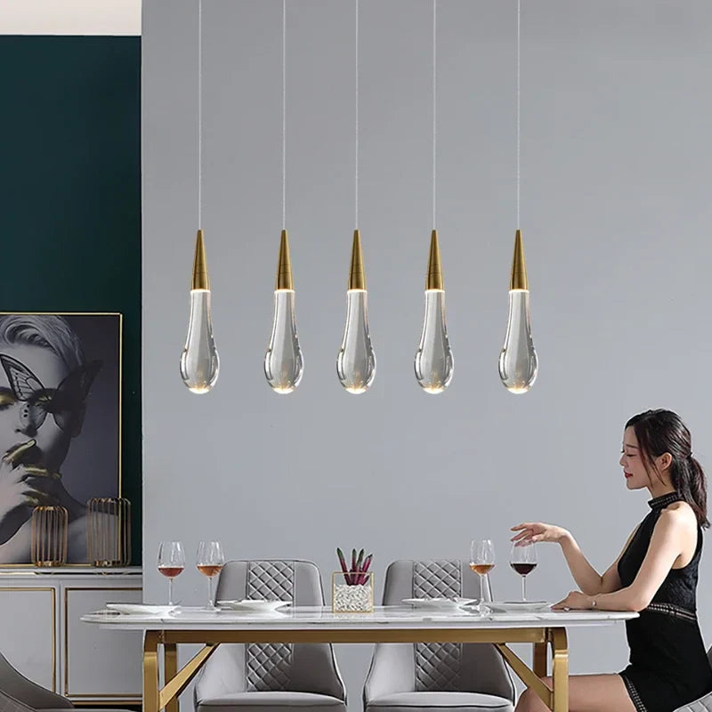 DecorBites™ Gold Crystal Water Drop Pendant Lights for Dining Room Chandelier