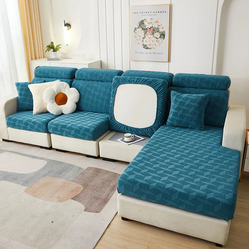 DecorBites™ Jacquard Sofa Seat Cover: Stretchable, Washable & Removable Protector