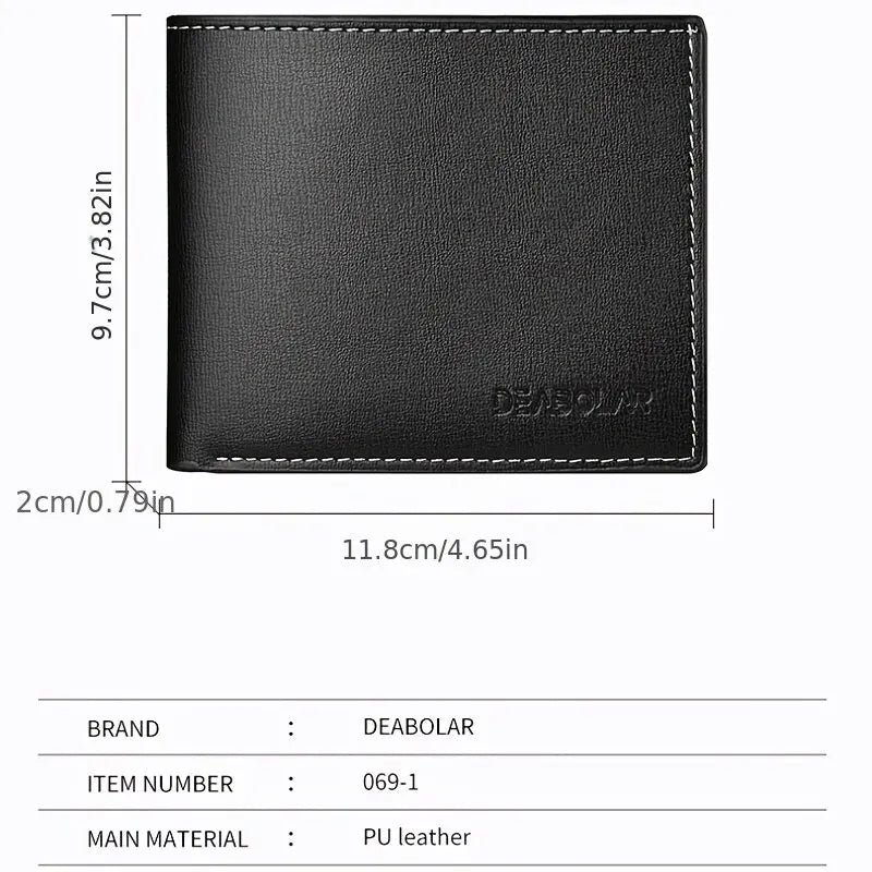 PU Leather Men's Slim Bifold Wallet - Thin Compact Folding Card Holder, Short Wallet (Black, Brown)