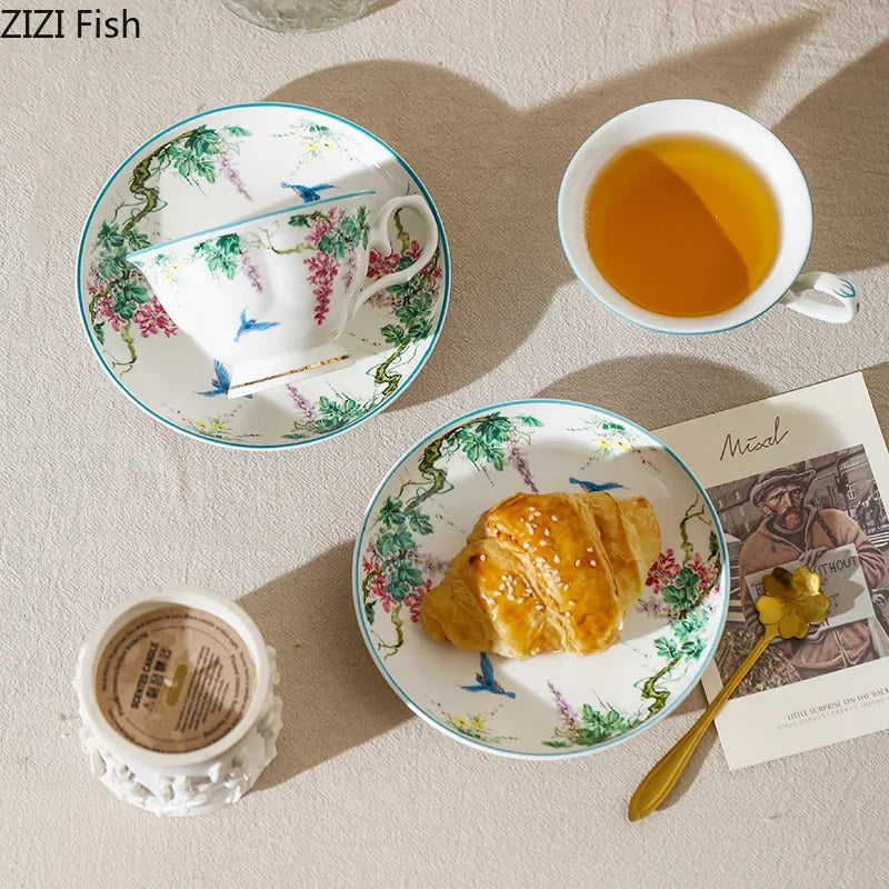 DecorBites™ Green Willow Porcelain Tea Cup & Saucer Set - Elegant Tableware and Coffee Mug