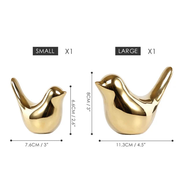 DecorBites™ Golden Silver Bird Figurines Modern Ceramic Statues - Home Decor Wedding Gifts