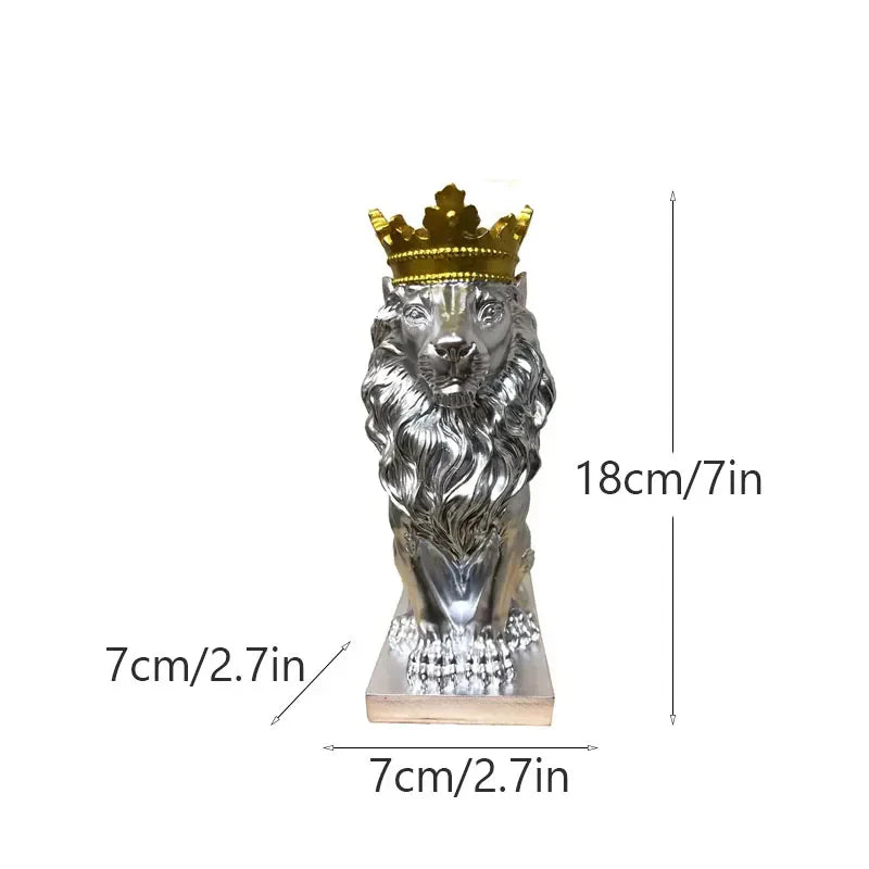 DecorBites™ Golden Crown Lion King Statue 17cm Height Nordic Handicraft Home Office Decor