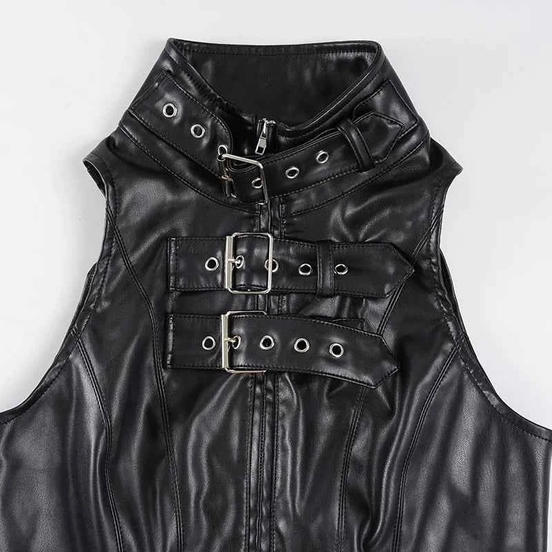 Retro Punk Pu Leather T-shirt and Combination Arm Sleeves