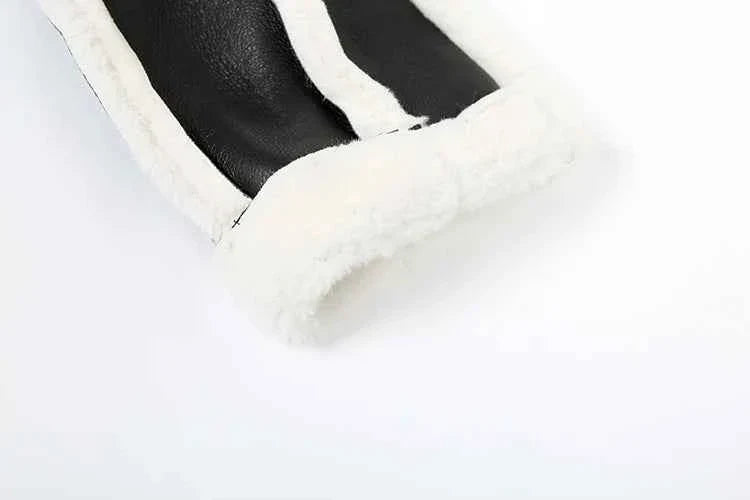 Furry Patchwork Women's Crop Jacket Warm Outwear Basic