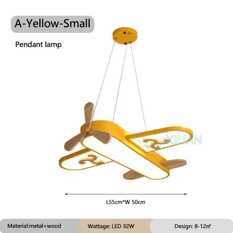 DecorBites™ Kids Airplane Pendant Lights Wood Metal Sconces Nursery School LED