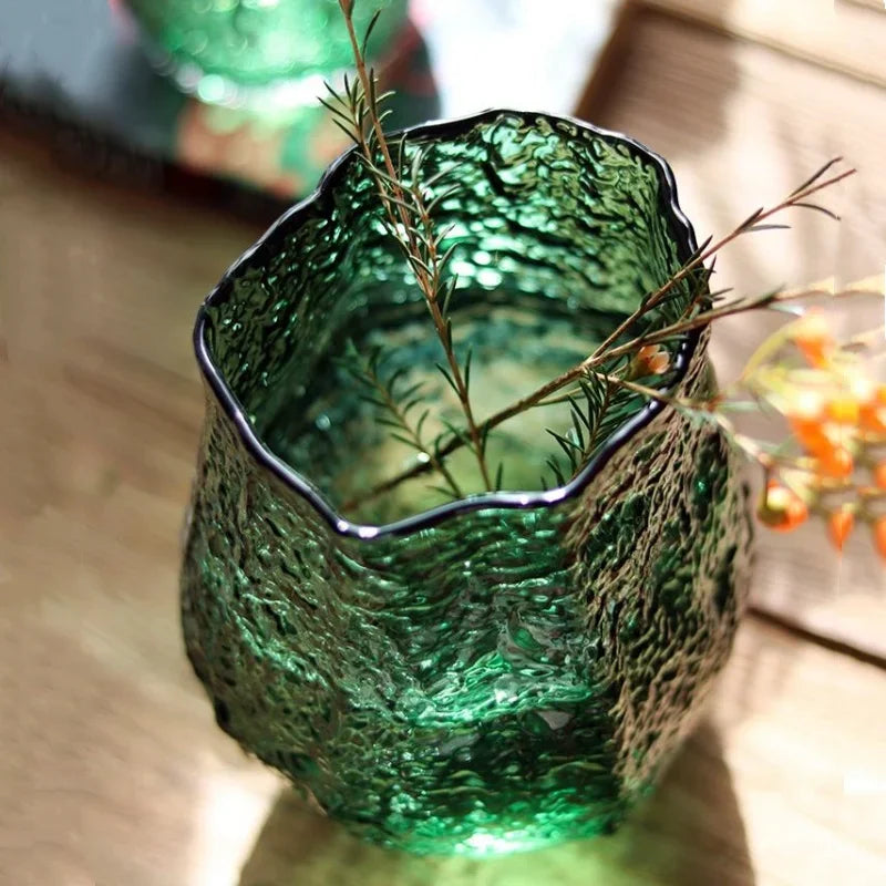 DecorBites™ Green Transparent Glass Vase for Flower Arrangement & Home Decor