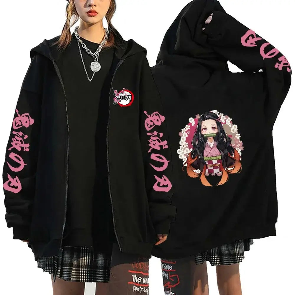 Demon Slayer Harajuku Fleece Zip Hoodie