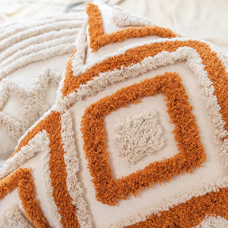 DecorBites™ Geometric Tufted Tassel Pillow Cover - Handcrafted Boho Chic Cushion Cover
