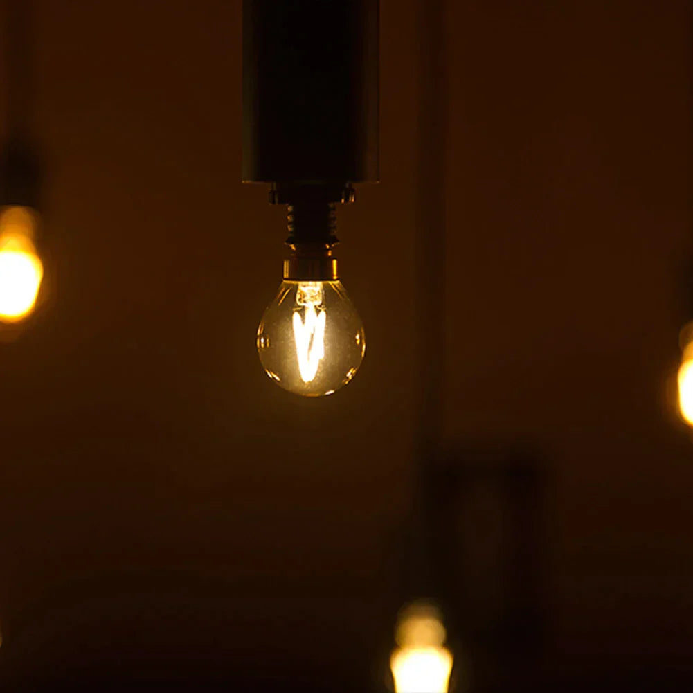 DecorBites™ Gold-Tinted Glass LED Filament Bulb, 1W, Warm White (2200K) for Solar Battery Camping